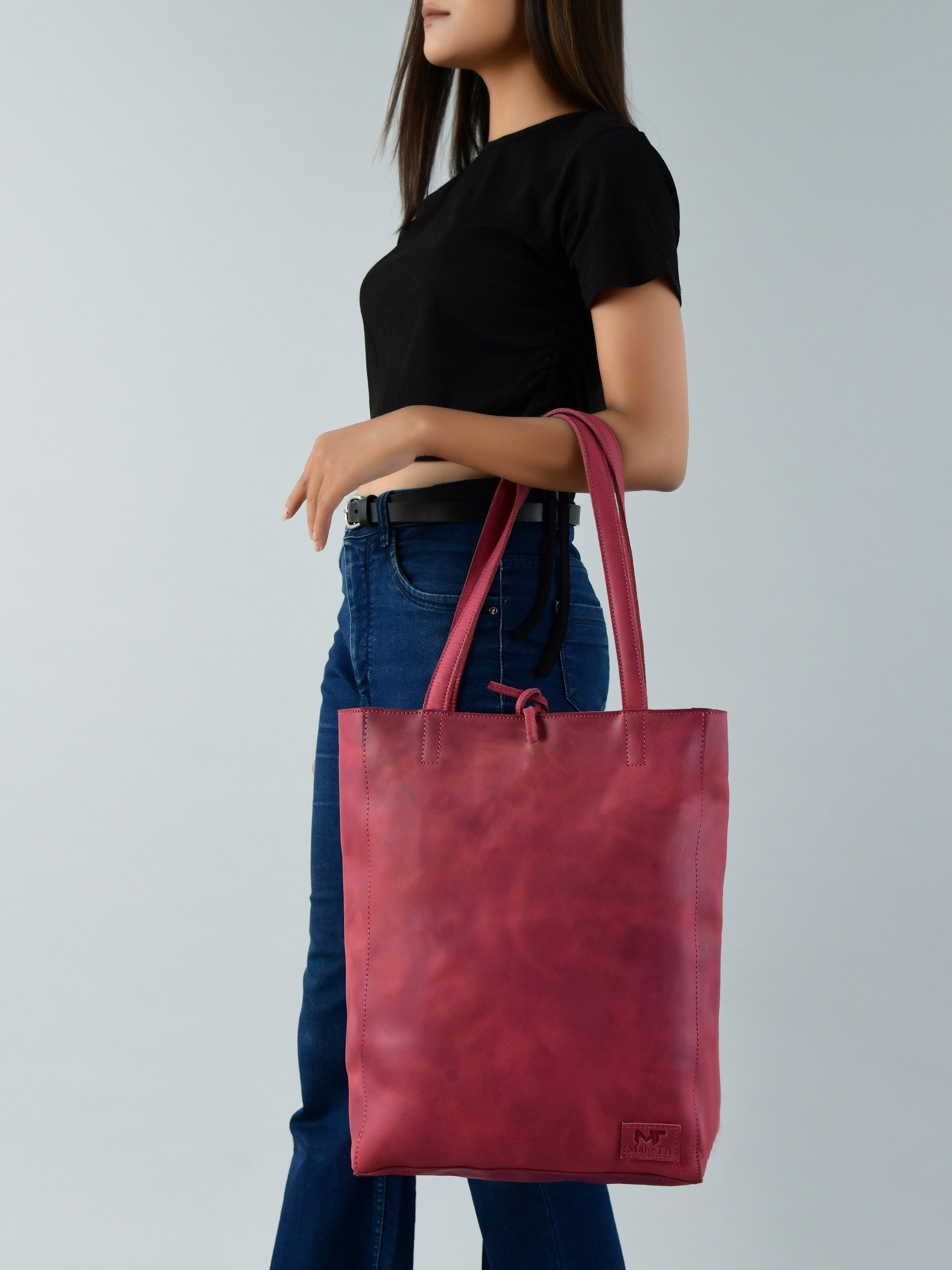 Maroon Leather Tote Bag — product image