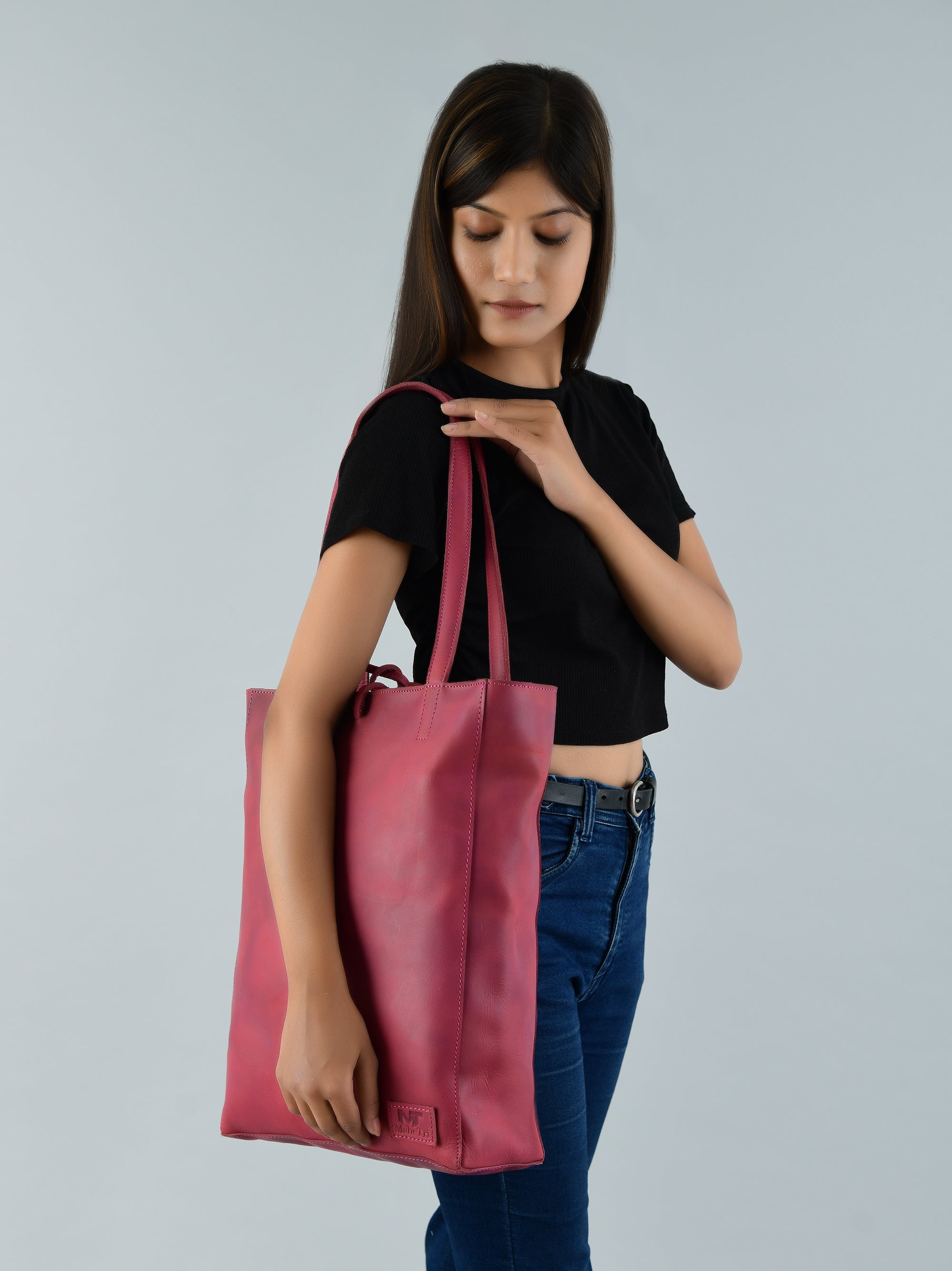 Maroon Leather Tote Bag — product image