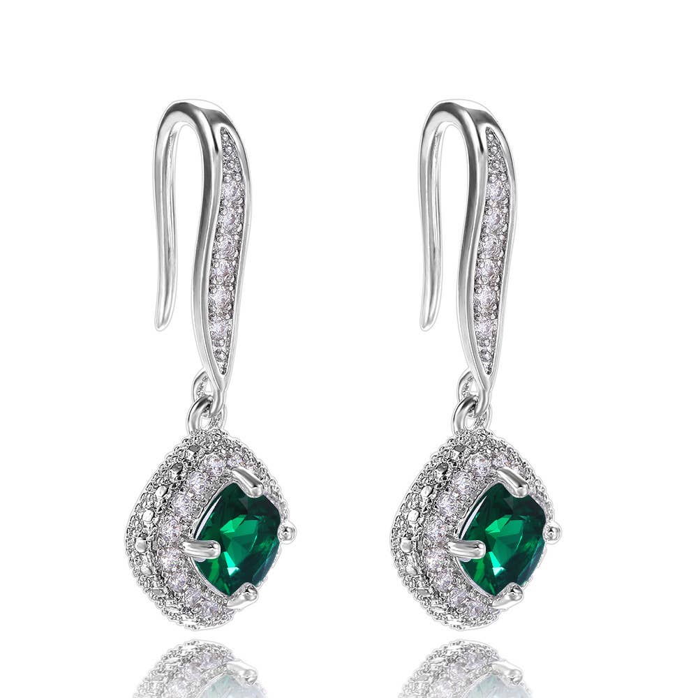 Cubic Zirconia Diamond Pendant Earrings: White