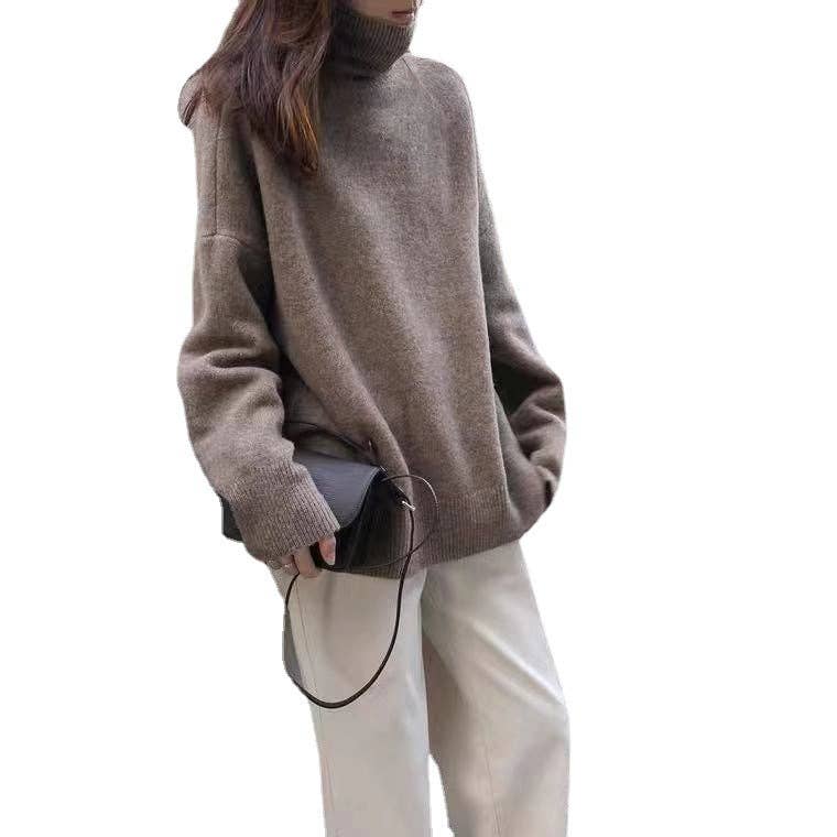 Chic HighNeck Knit Sweater FallWinter Style: Crisp White / One Size Fits Most.