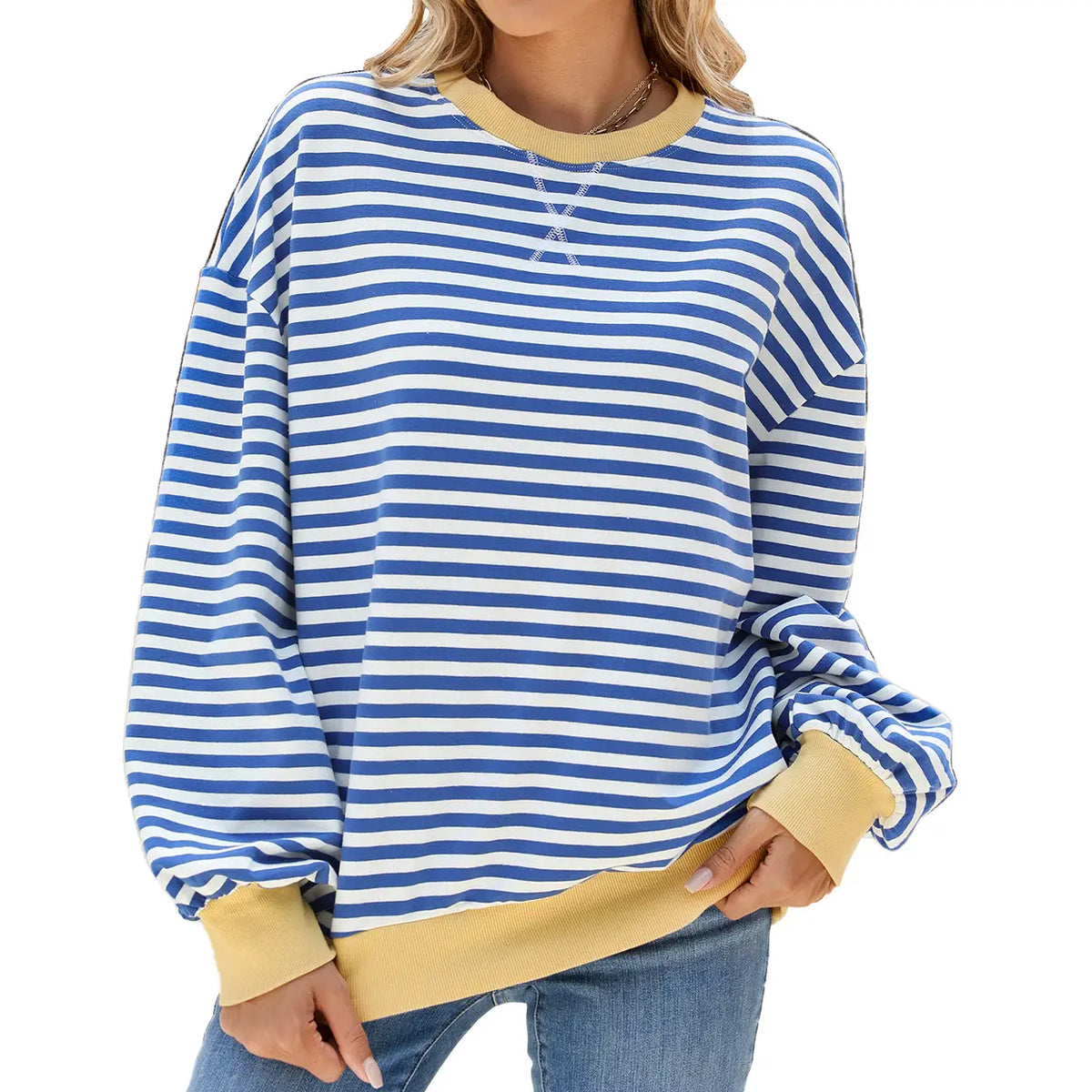 Classic Striped Oversized Crewneck Sweatshirt