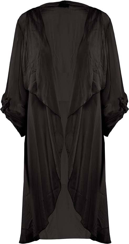 Luna Jacket - Lightweight Cascading Front Jacket: JEANS / 70% Viscose 30% SIlk / S