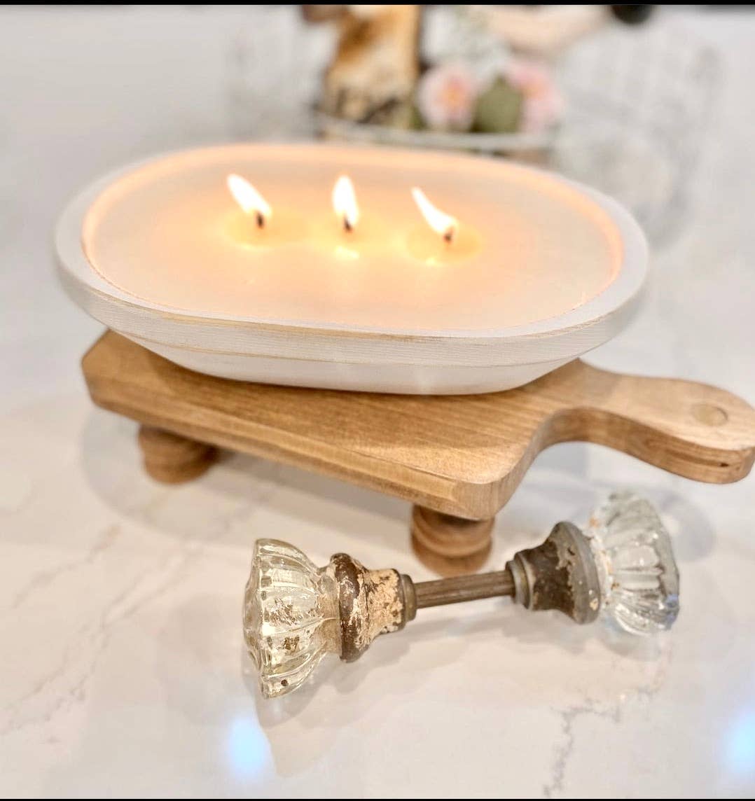 SPRING & SUMMER: 3 Wick White Wood Dough Bowl Soy Candle: Citronella