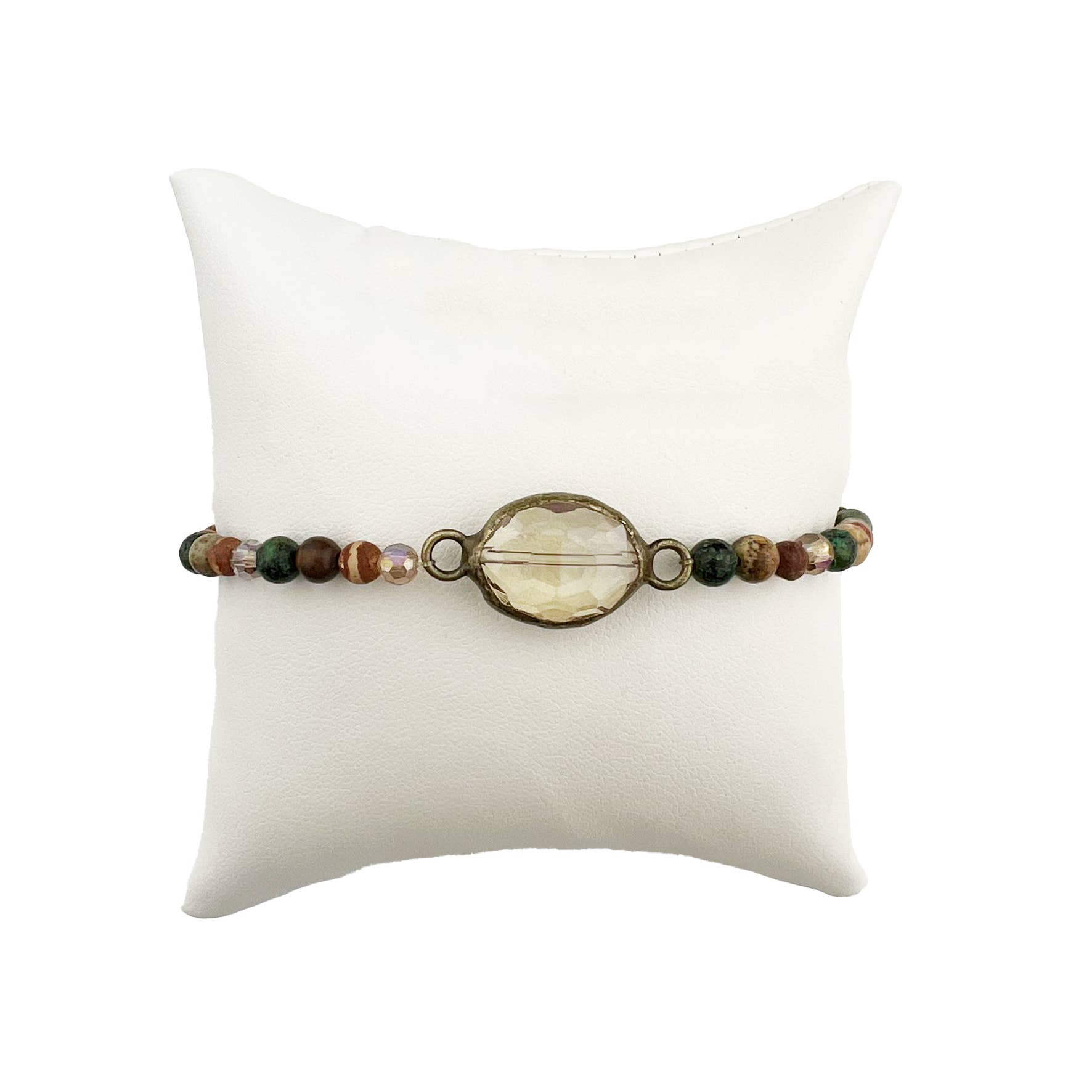Oval Crystal Stretch Bracelet: Sunrise Jasper Mix