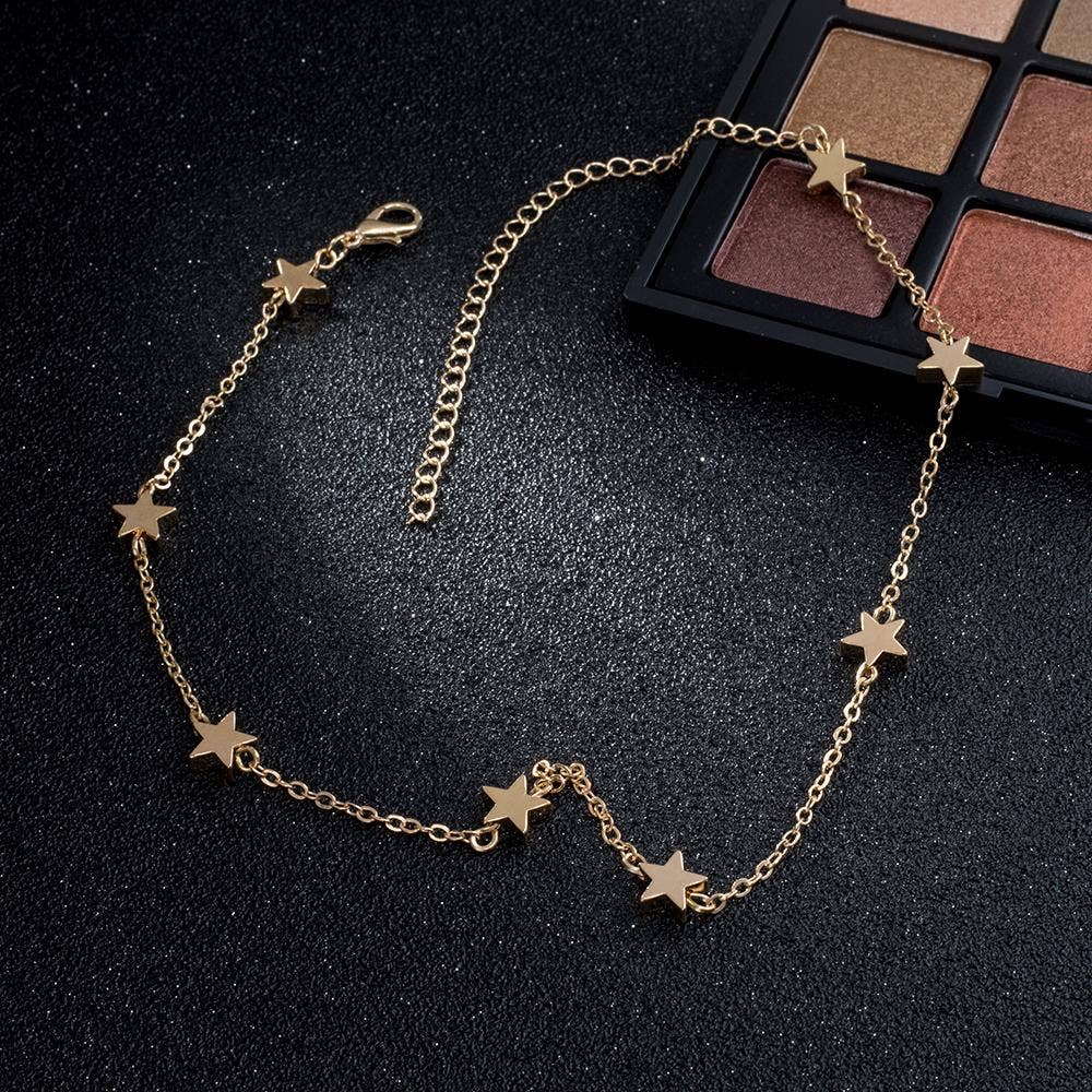 Silver and Gold Star Choker Necklaces: Gold