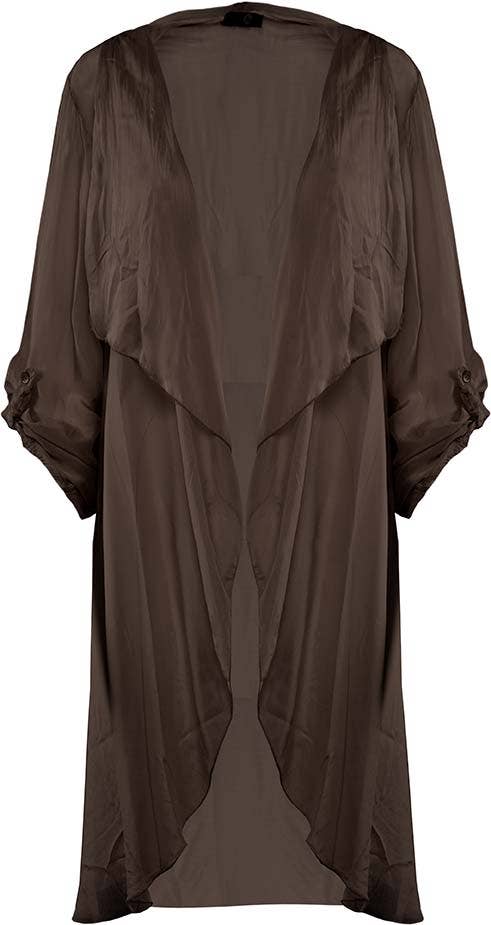 Luna Jacket - Lightweight Cascading Front Jacket: JEANS / 70% Viscose 30% SIlk / L