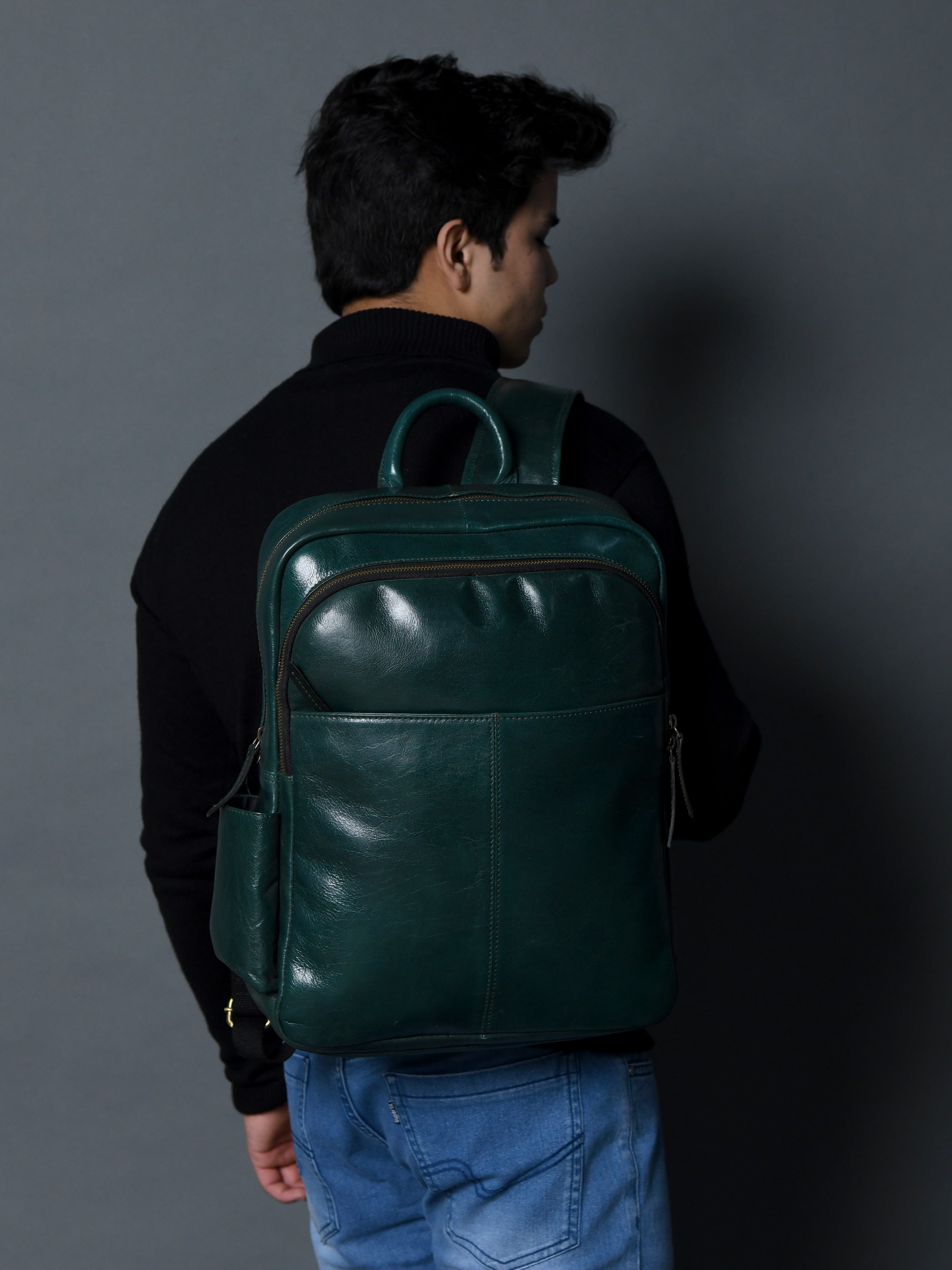 Luxury Italian Leather Backpack, Green — product image