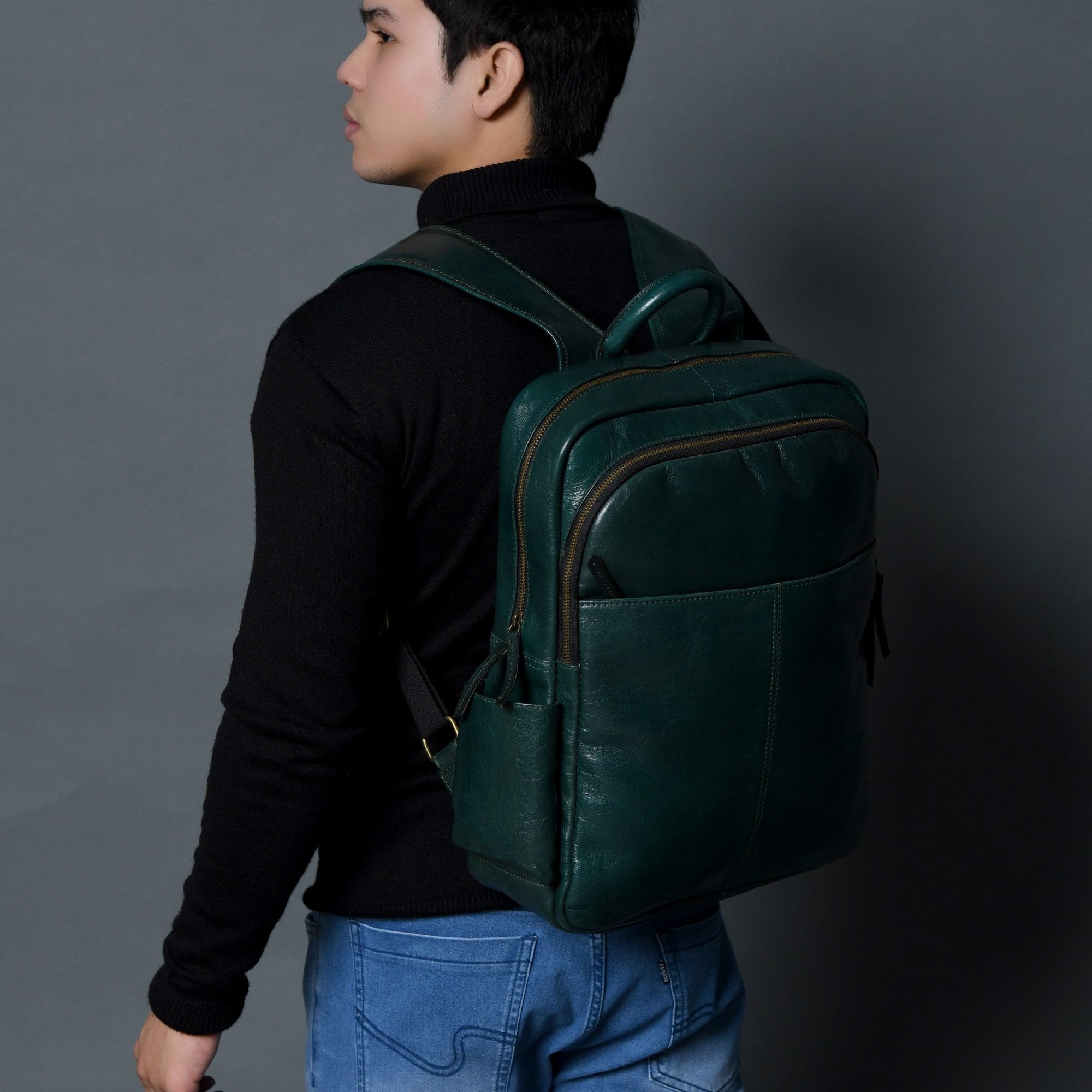 Luxury Italian Leather Backpack, Green — product image