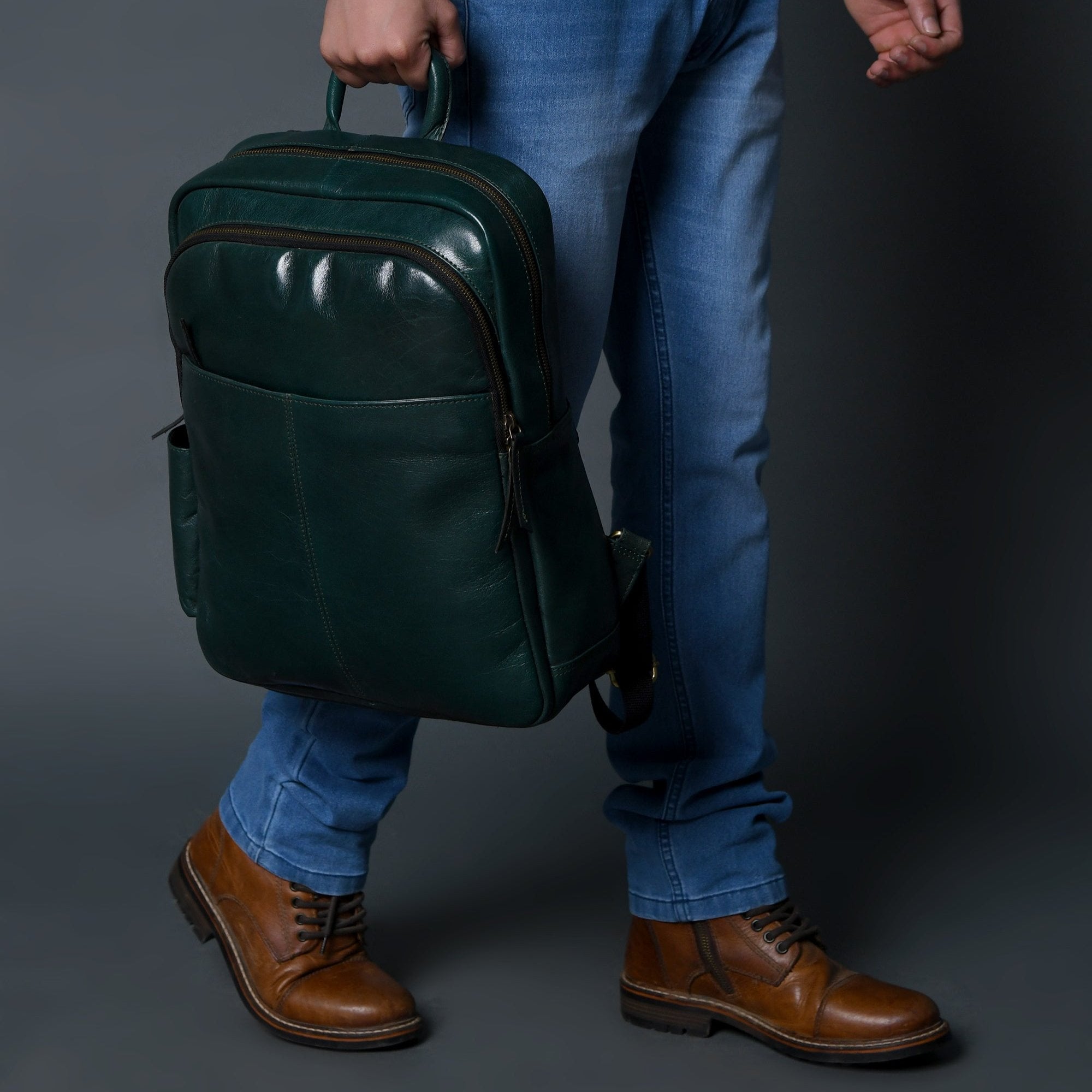 Luxury Italian Leather Backpack, Green — product image