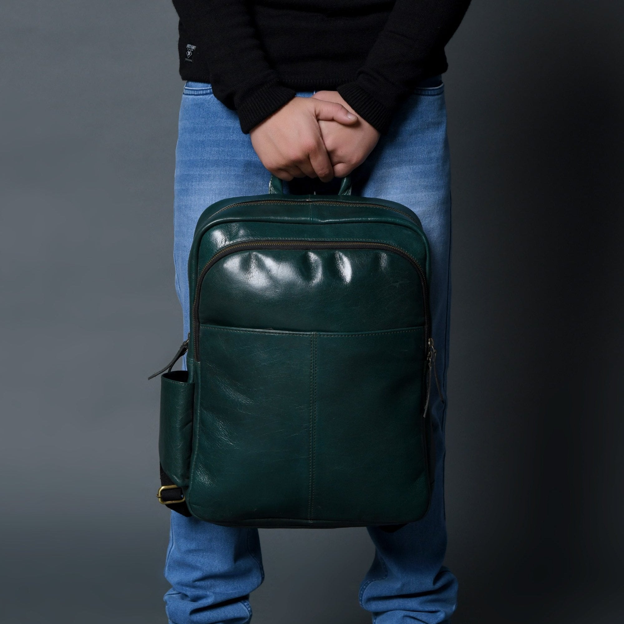 Luxury Italian Leather Backpack, Green — product image