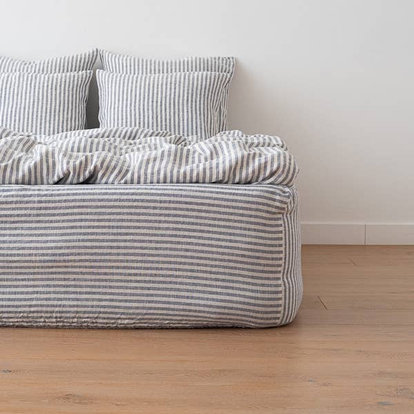 Linen Fitted Sheet Indigo Ticking Stripe: FULL (54 x 76 x 15)