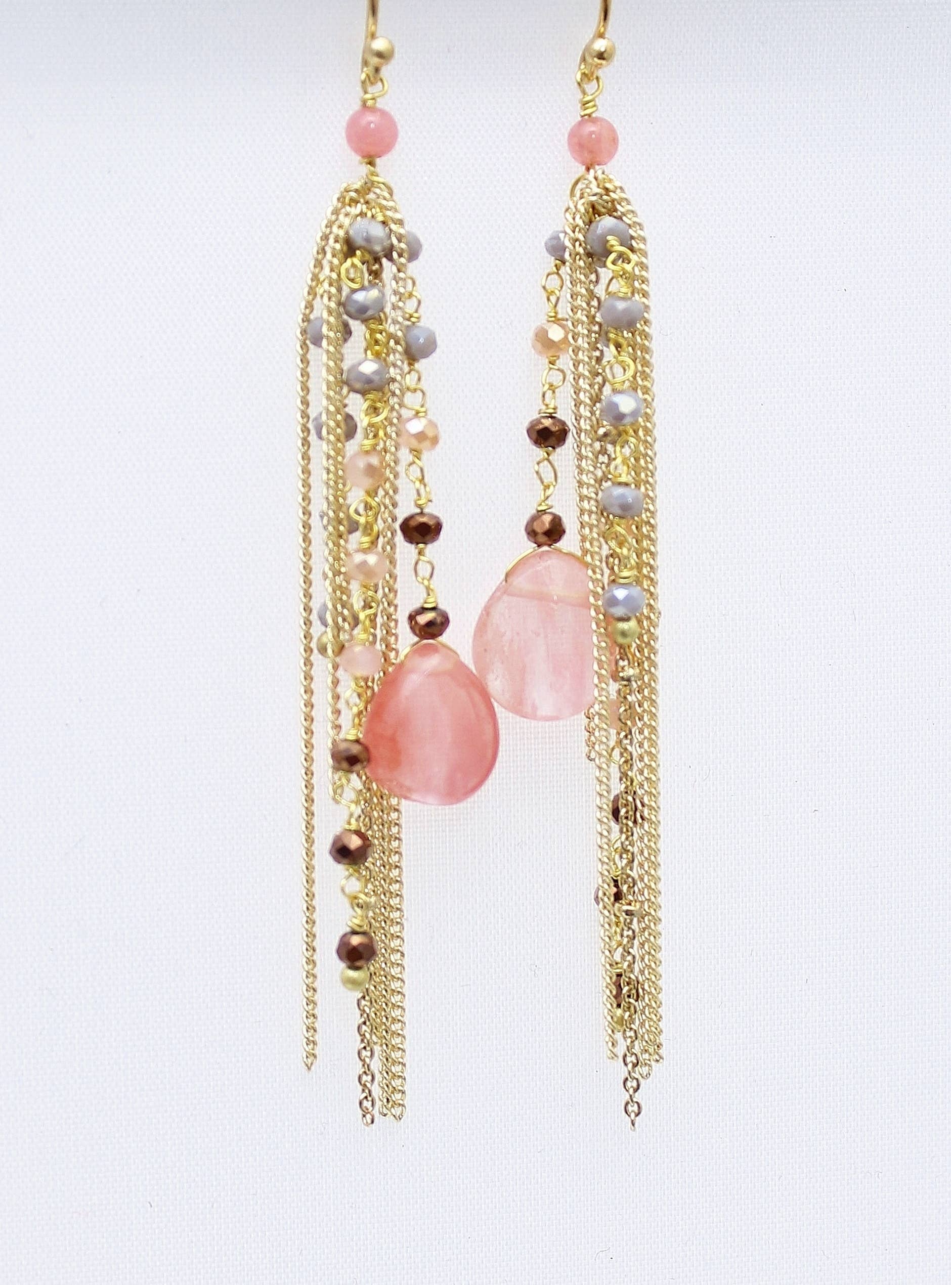 Thai Crystal Fringe Earrings: Navy