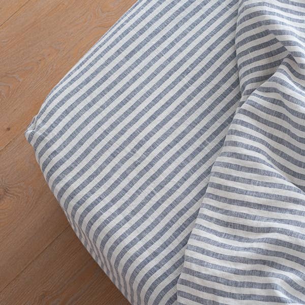 Linen Fitted Sheet Indigo Ticking Stripe: FULL (54 x 76 x 15)