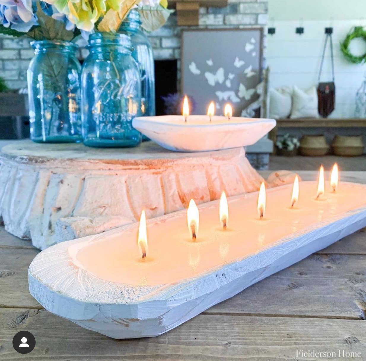 Fall Candle Scents - Large 7 Wick Dough Bowl Candle: Distressed White / Apple Maple Bourbon