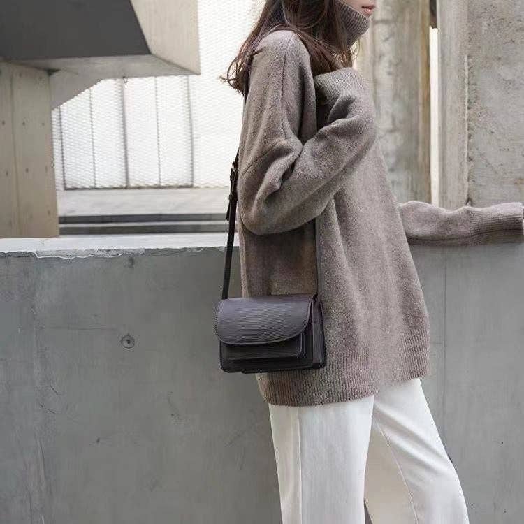 Chic HighNeck Knit Sweater FallWinter Style: Crisp White / One Size Fits Most.