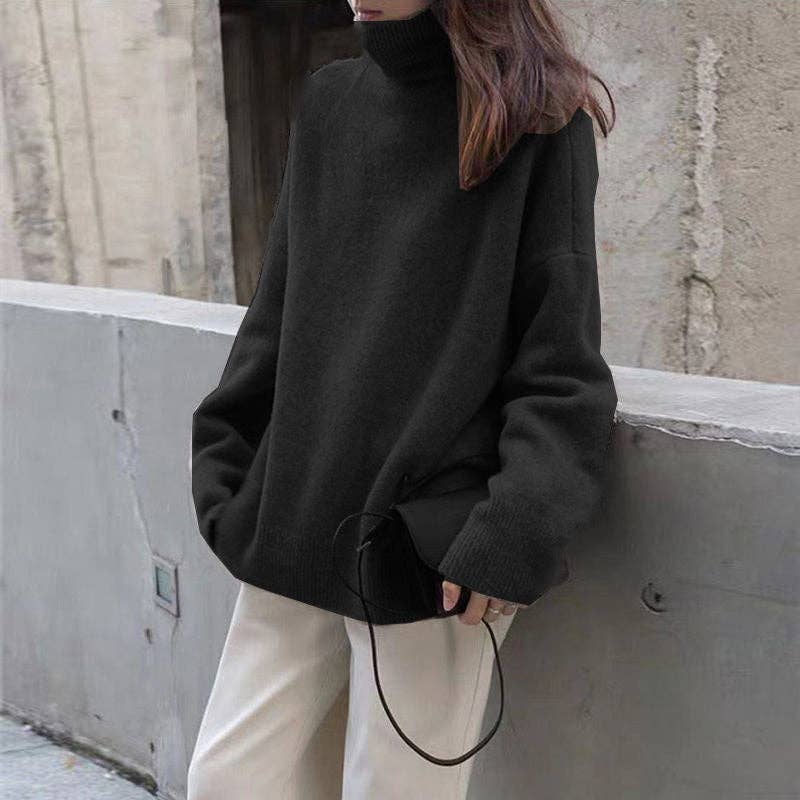 Chic HighNeck Knit Sweater FallWinter Style: Crisp White / One Size Fits Most.