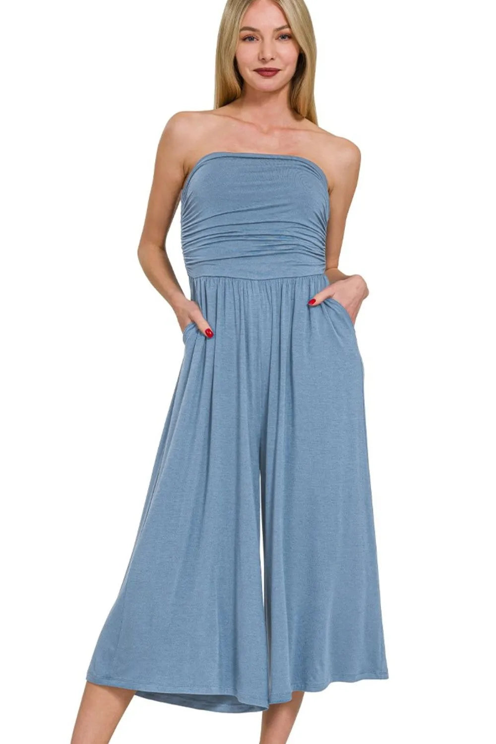 Zenana Double Layered Strapless Tube Top Jumpsuit — product image