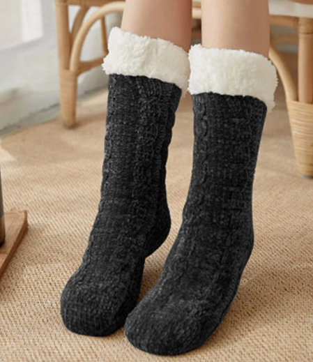 Knitted Sherpa Winter Socks, Christmas Socks, Silicone Grip: Blue — product image