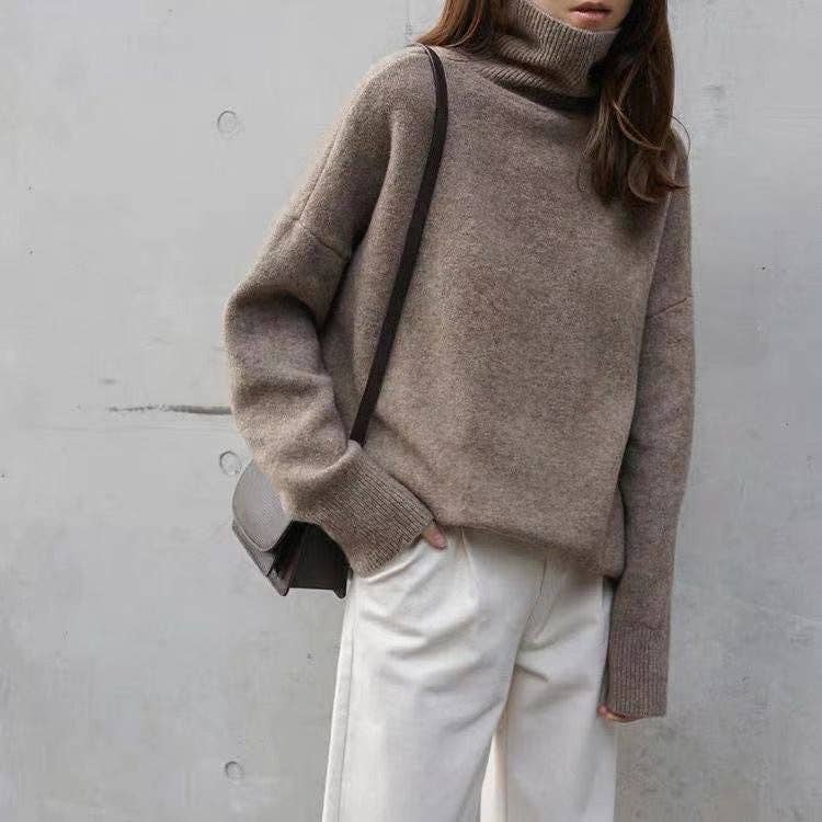 Chic HighNeck Knit Sweater FallWinter Style: Crisp White / One Size Fits Most.