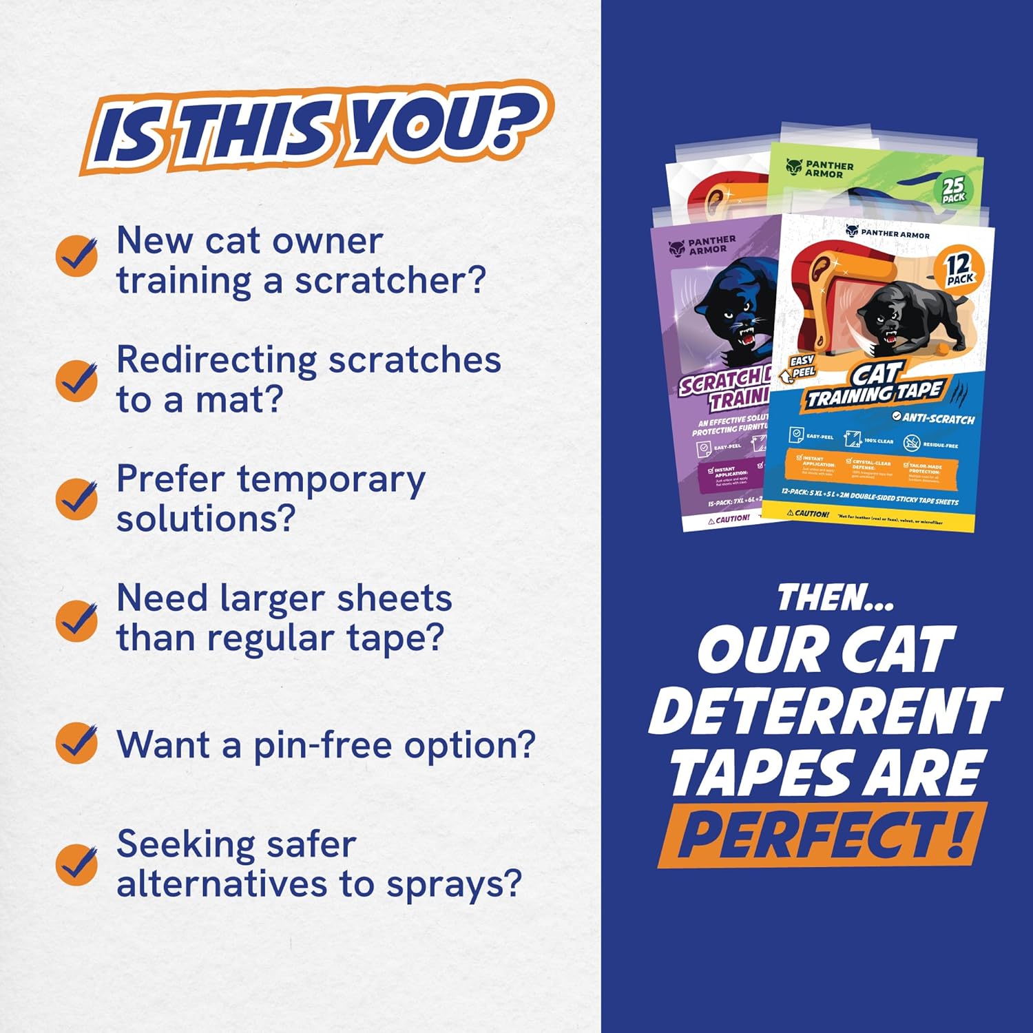 Panther Armor Cat Scratch Furniture Protector – Double Sided Anti Cats Scratching Sticky Tape – 10 Sheets