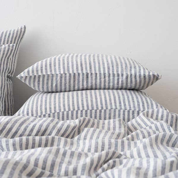 Linen Pillow Case Indigo Ticking Stripe: EURO  (26 x 26)