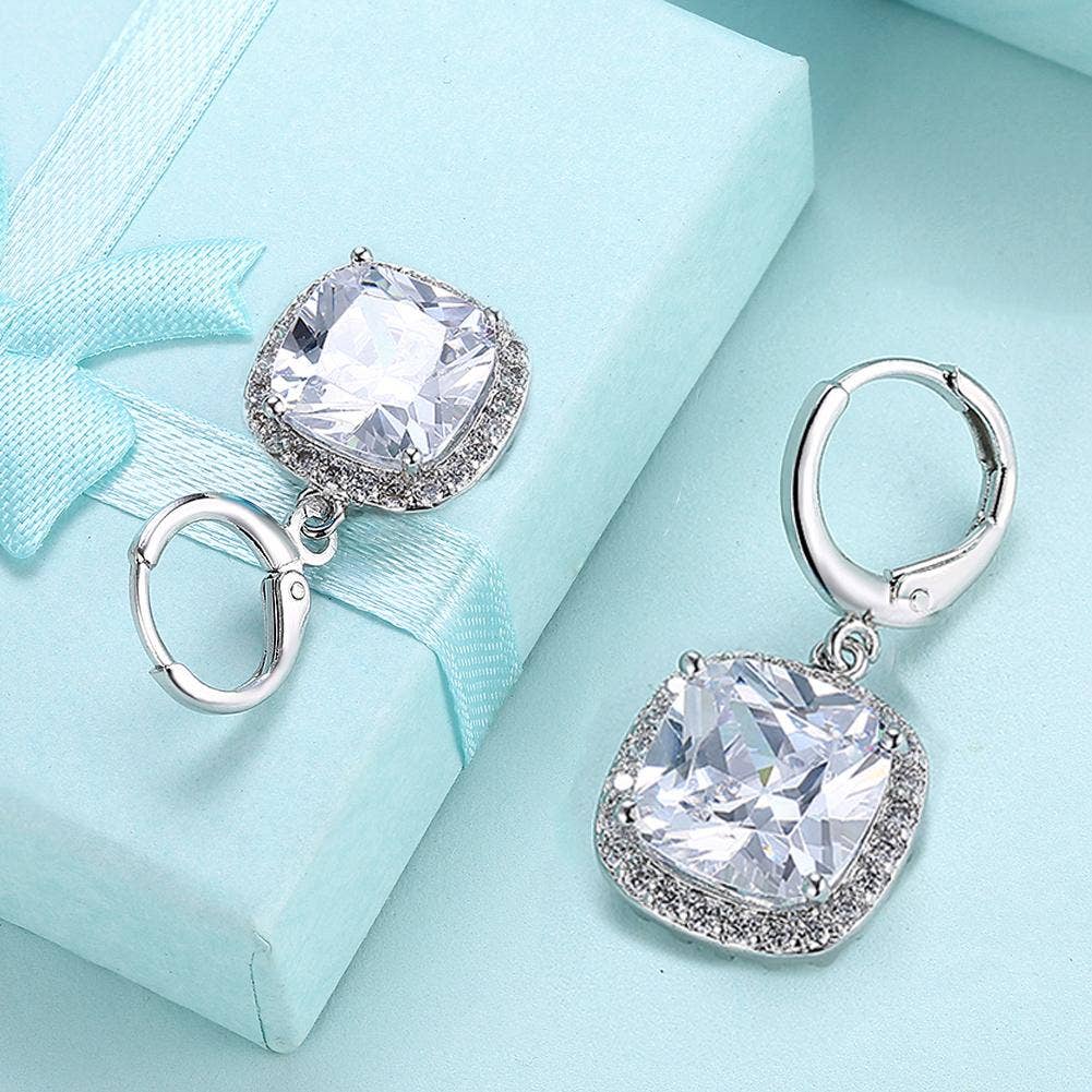 Halo Cut Pav'e Simulated Diamond Lever Back Earrings Set in