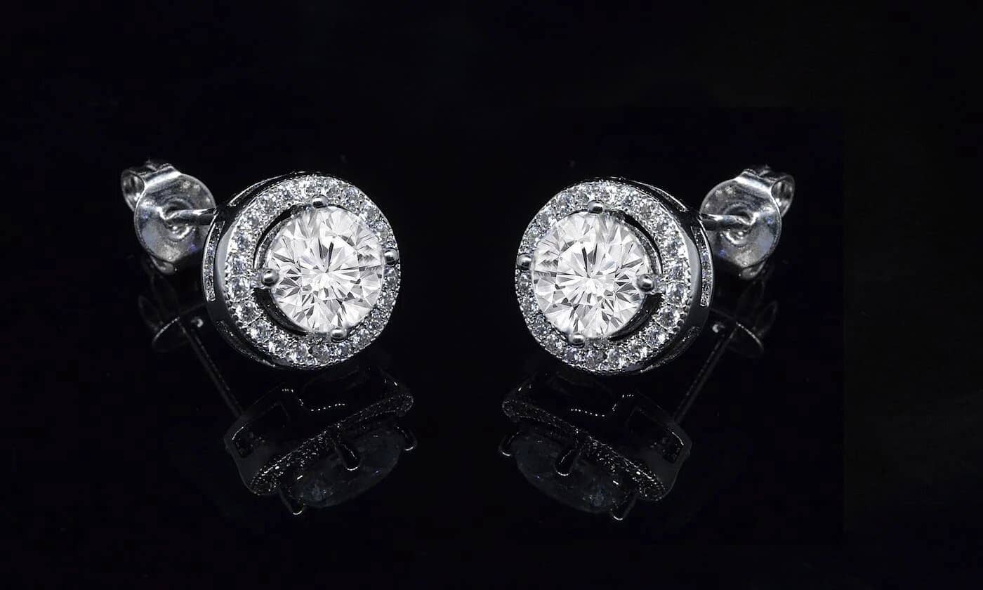 Halo Disc Stud Earring Set in 18K White Gold