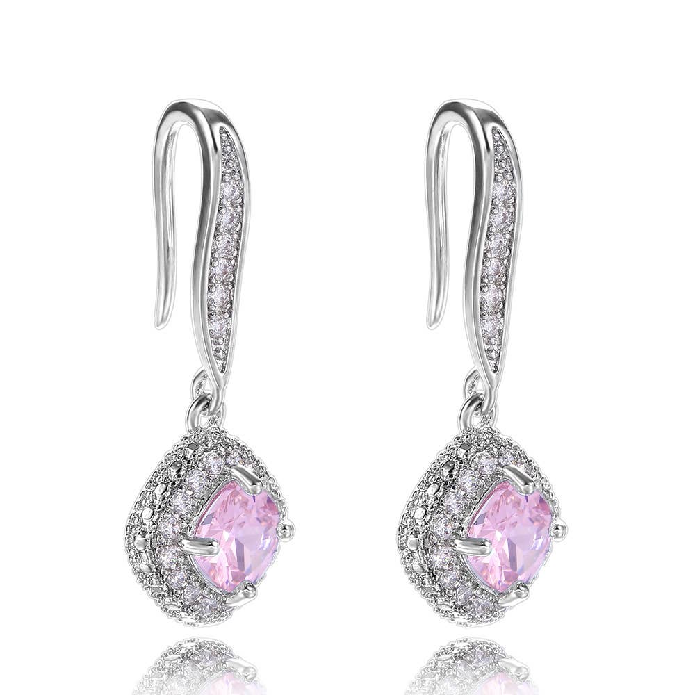 Cubic Zirconia Diamond Pendant Earrings: White
