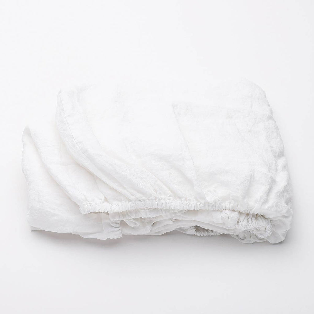 Linen Deep Pocket Fitted Sheet Optical White Stone Washed: FULL (54 x 76 x 18)