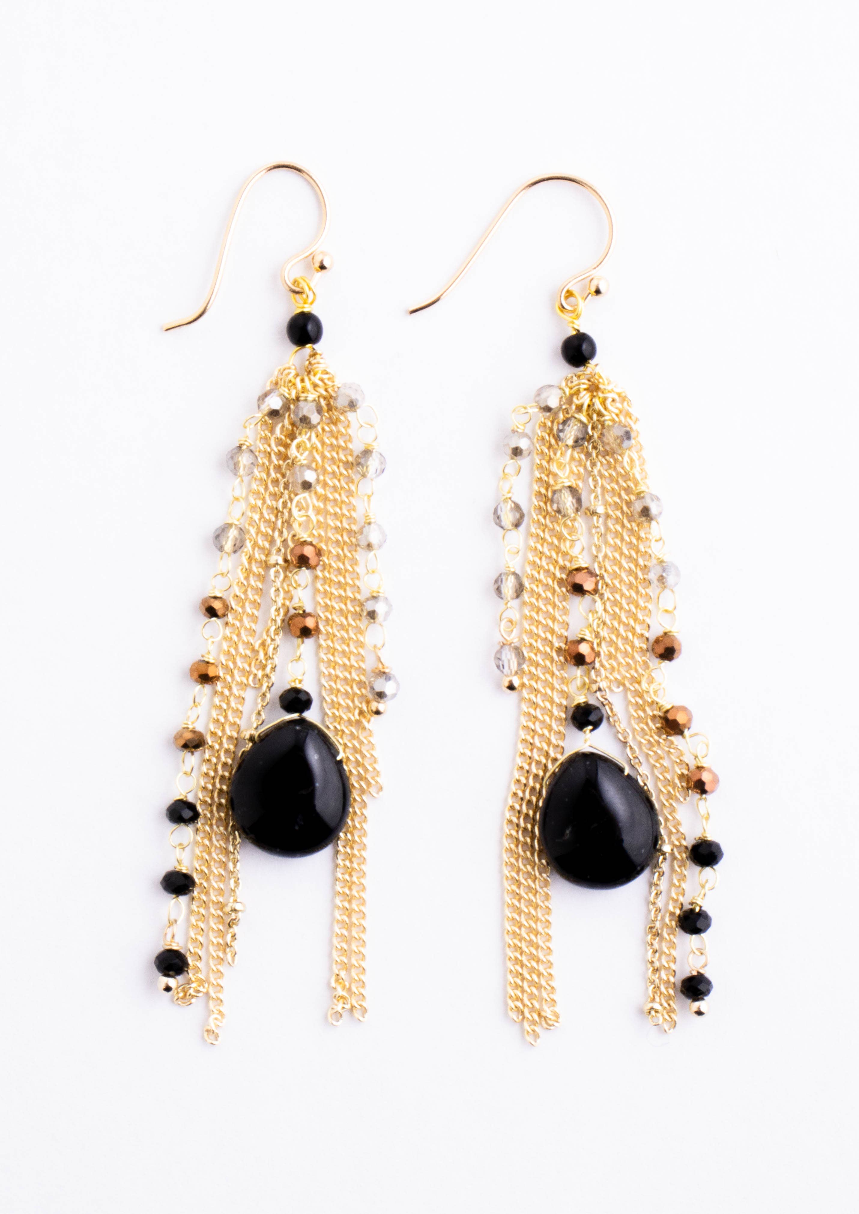 Thai Crystal Fringe Earrings: Pink