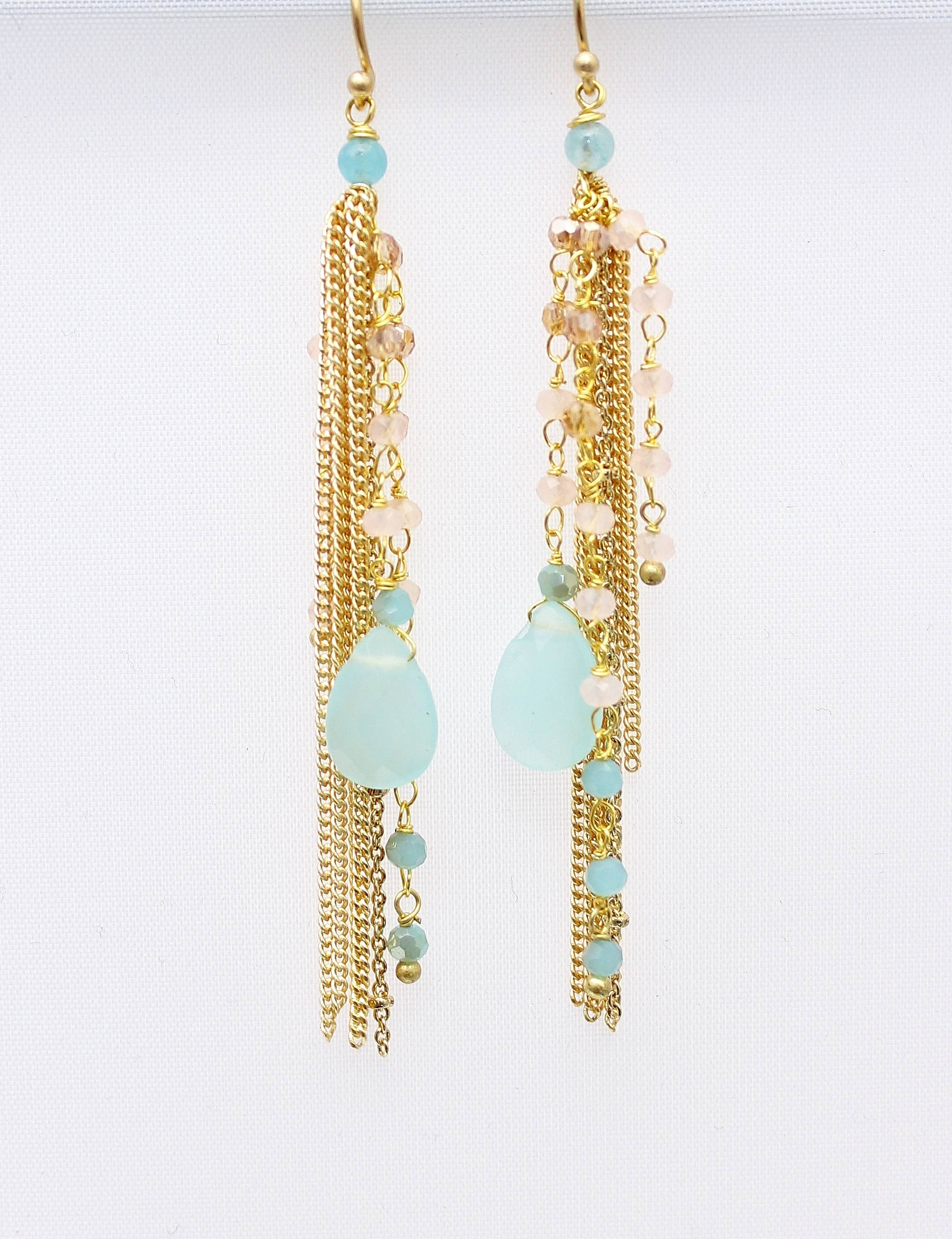 Thai Crystal Fringe Earrings: Seafoam