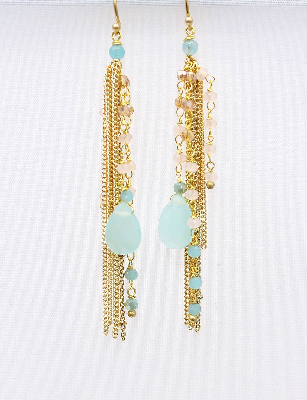Thai Crystal Fringe Earrings: Green