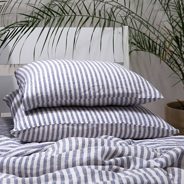 Linen Pillow Case Indigo Ticking Stripe: EURO  (26 x 26)