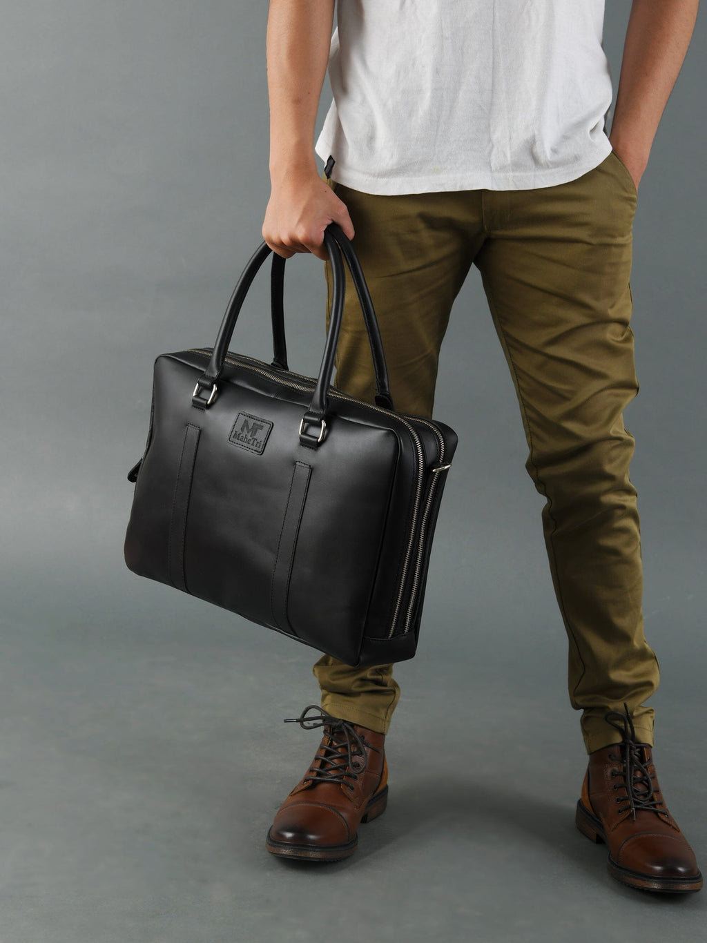 Dixon Black Buffalo Leather Laptop Briefcase — product image