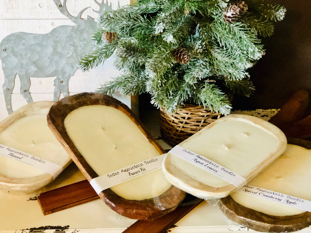Winter & Holiday 3 Wick Dough Bowl Soy Candles: Natural Wood / Christmas Hearth