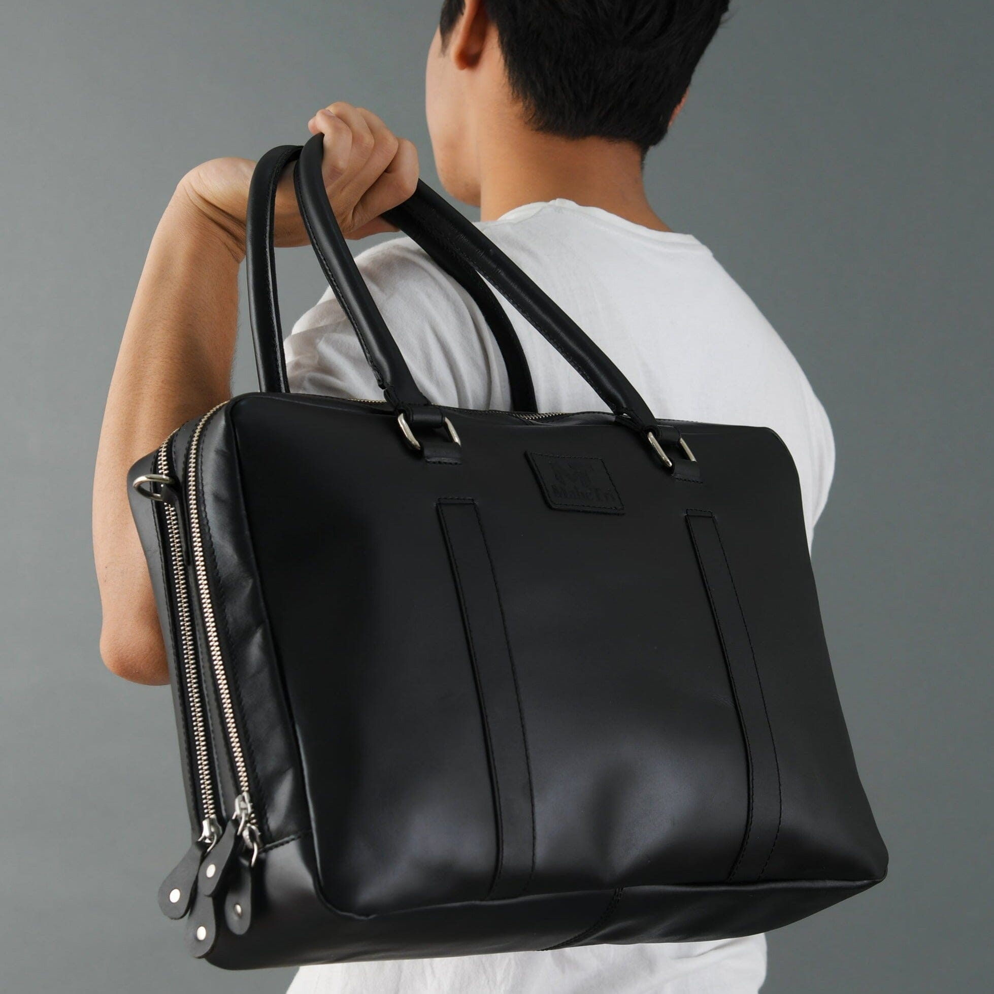 Dixon Black Buffalo Leather Laptop Briefcase — product image
