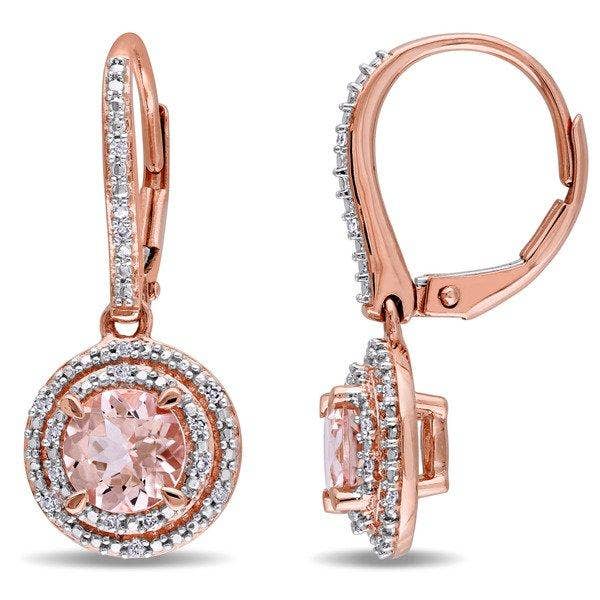 Morganite Gemstone Dangling Earrings in 14K Rose Gold: Circular