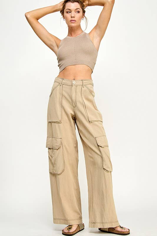 STRAIGHT CARGO PANTS: Beige / Large