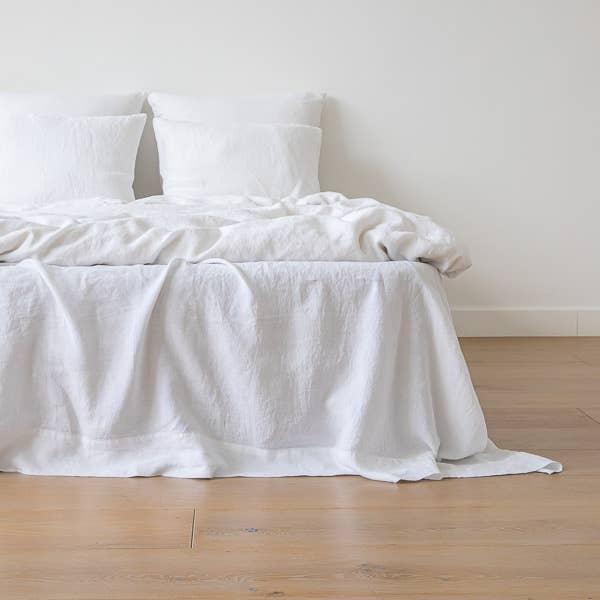Linen Flat Sheet Optical White Stone Washed: KING (108 x 102)