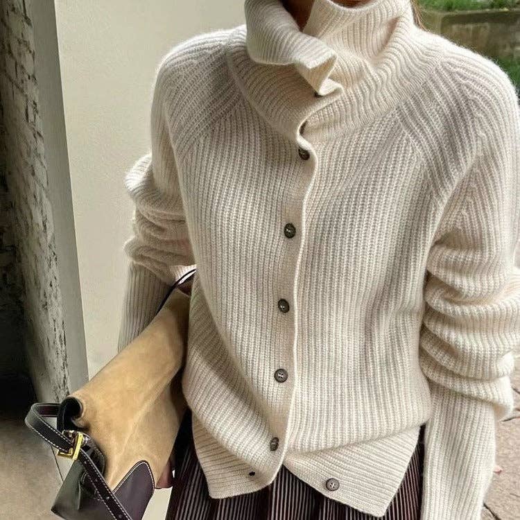 Vintage Knit Cardigan Chic Cozy European Style: Off White / One Size.