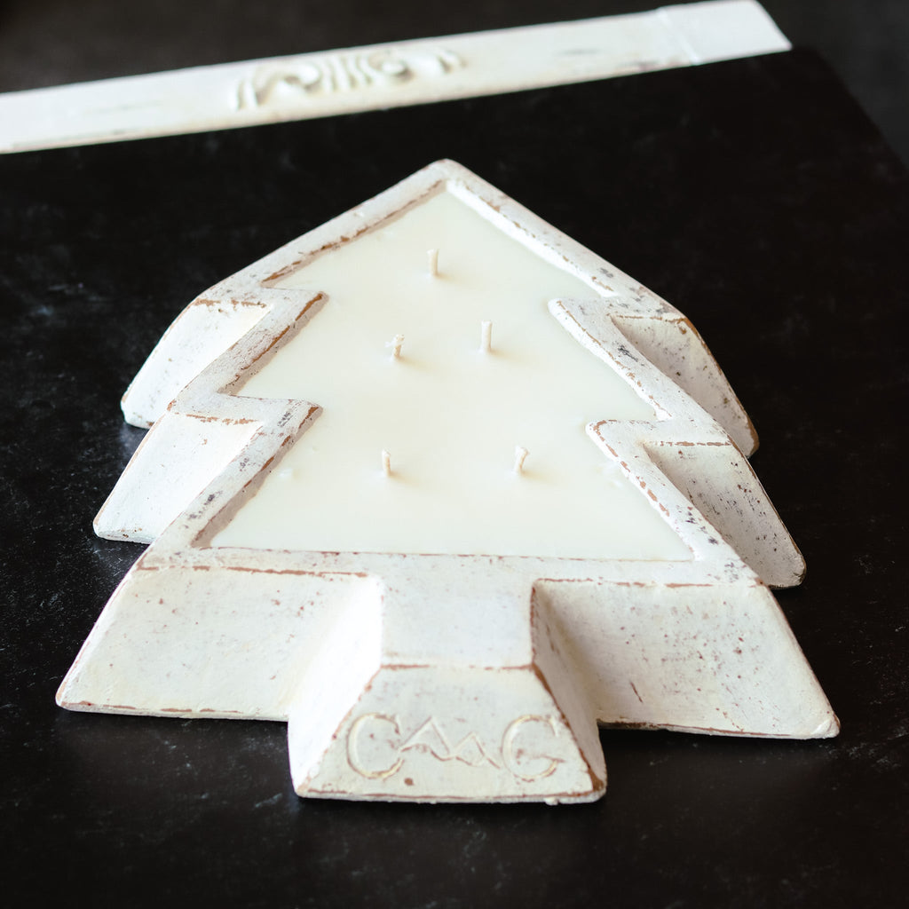 White Pottery Christmas Tree Bowl Candle - Fresh Brewed Coffee — product image