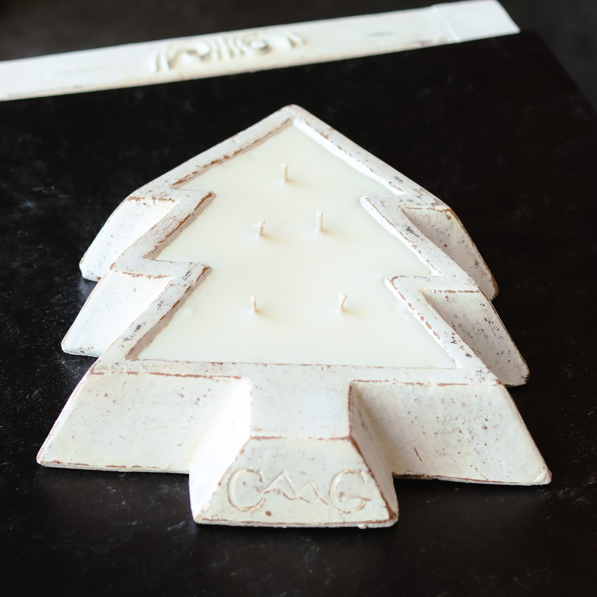White Pottery Christmas Tree Bowl Candle - Fresh Brewed Coffee — product image