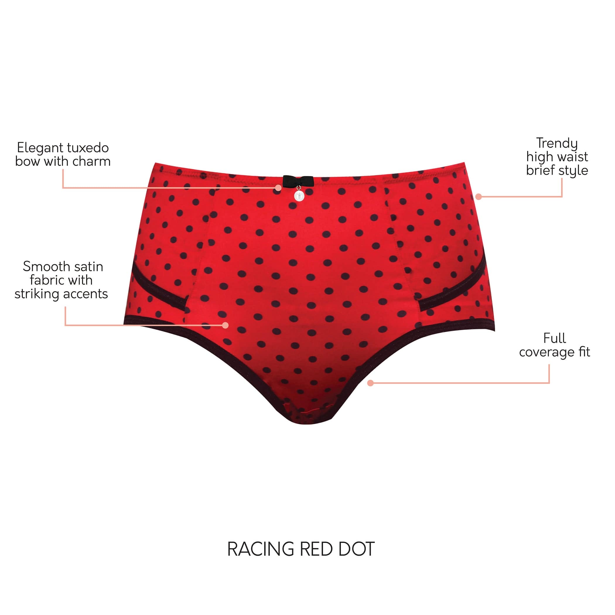 PARFAIT Charlotte 6917 Women's Full Figured Curvy High Waist Brief Vintage  - Racing Red Dot