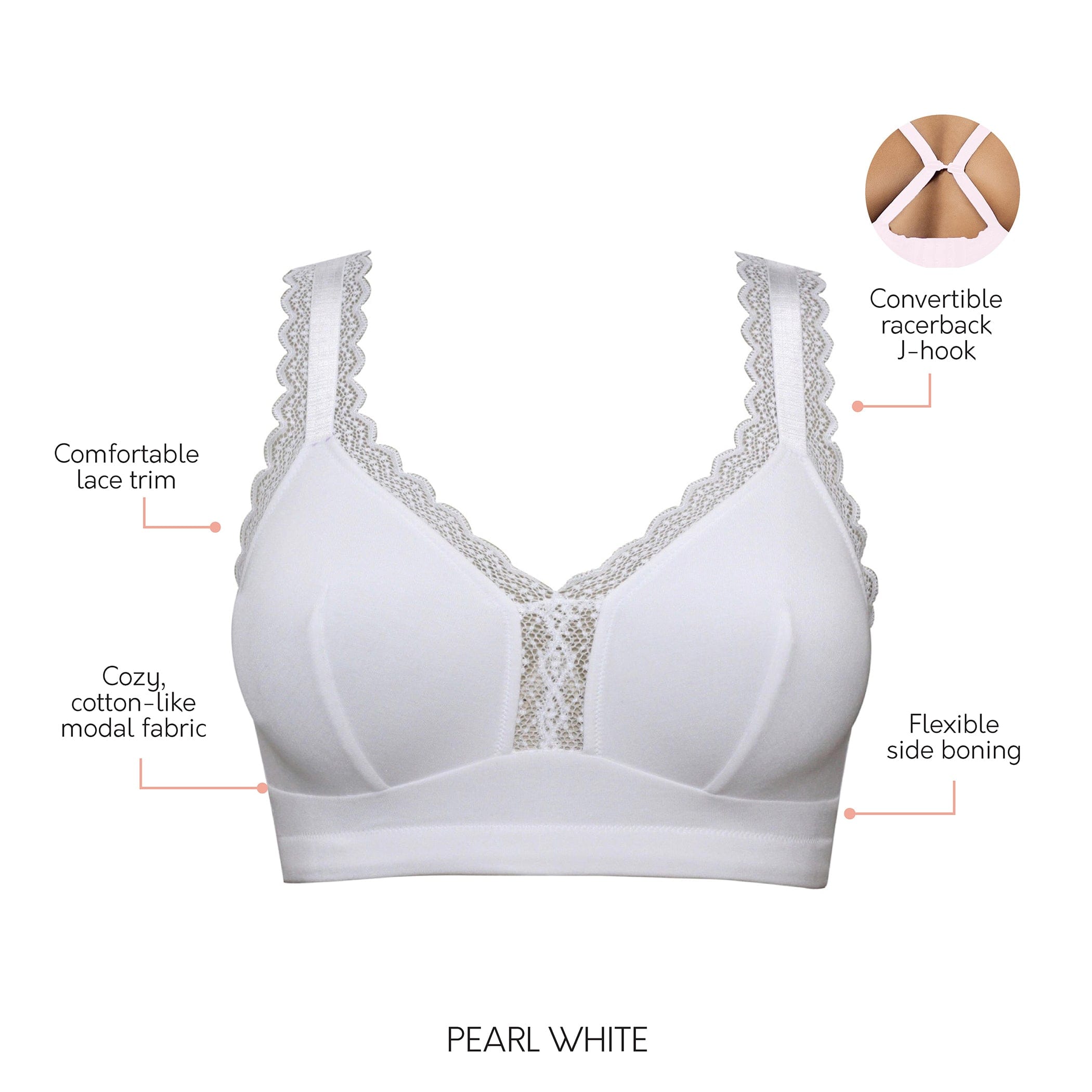 PARFAIT Dalis P5641 Women's Full Busted and Curvy Wire Free Bralette  - Pearl White