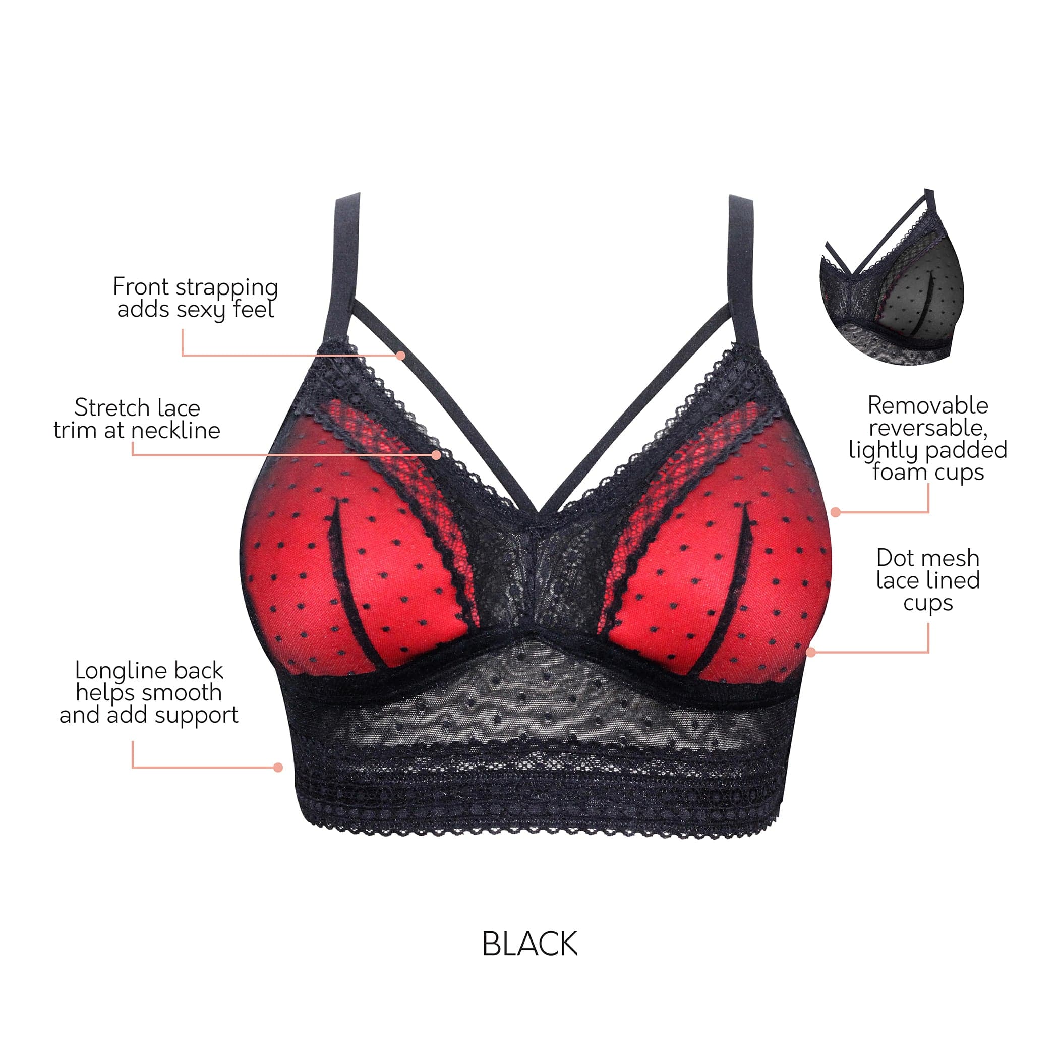 PARFAIT Mia Dot P6011 Women's Full Busted Lightly Padded Wire Free Bra - Black