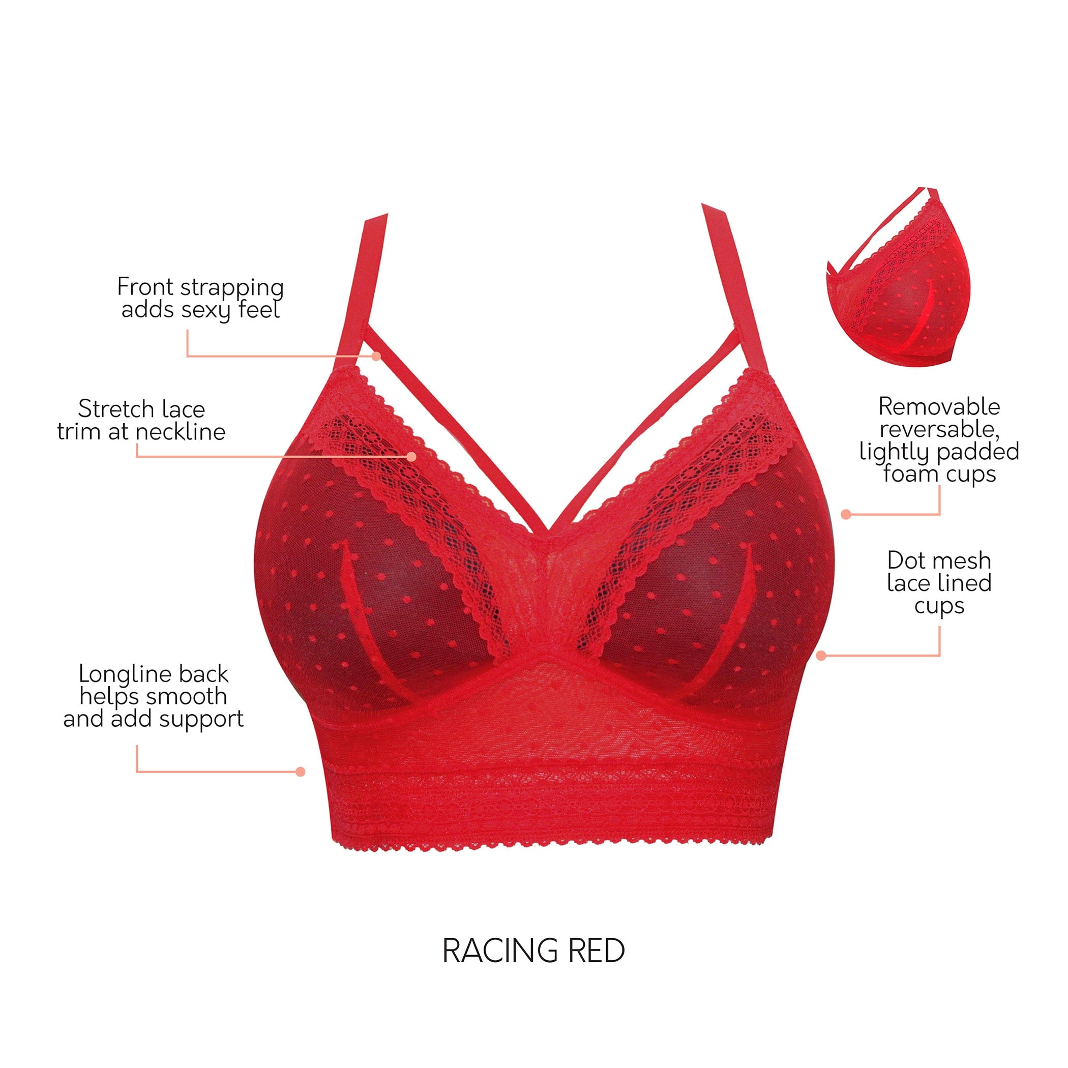 PARFAIT Mia Dot P6011 Women's Full Busted Lightly Padded Wire Free Bra - Racing Red