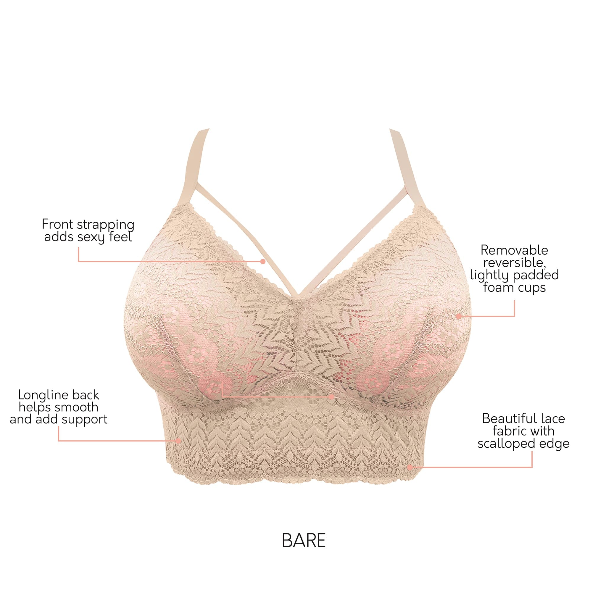 PARFAIT Mia Lace P5951 Women's Full Busted Lightly Padded Wire Free Bra - Bare