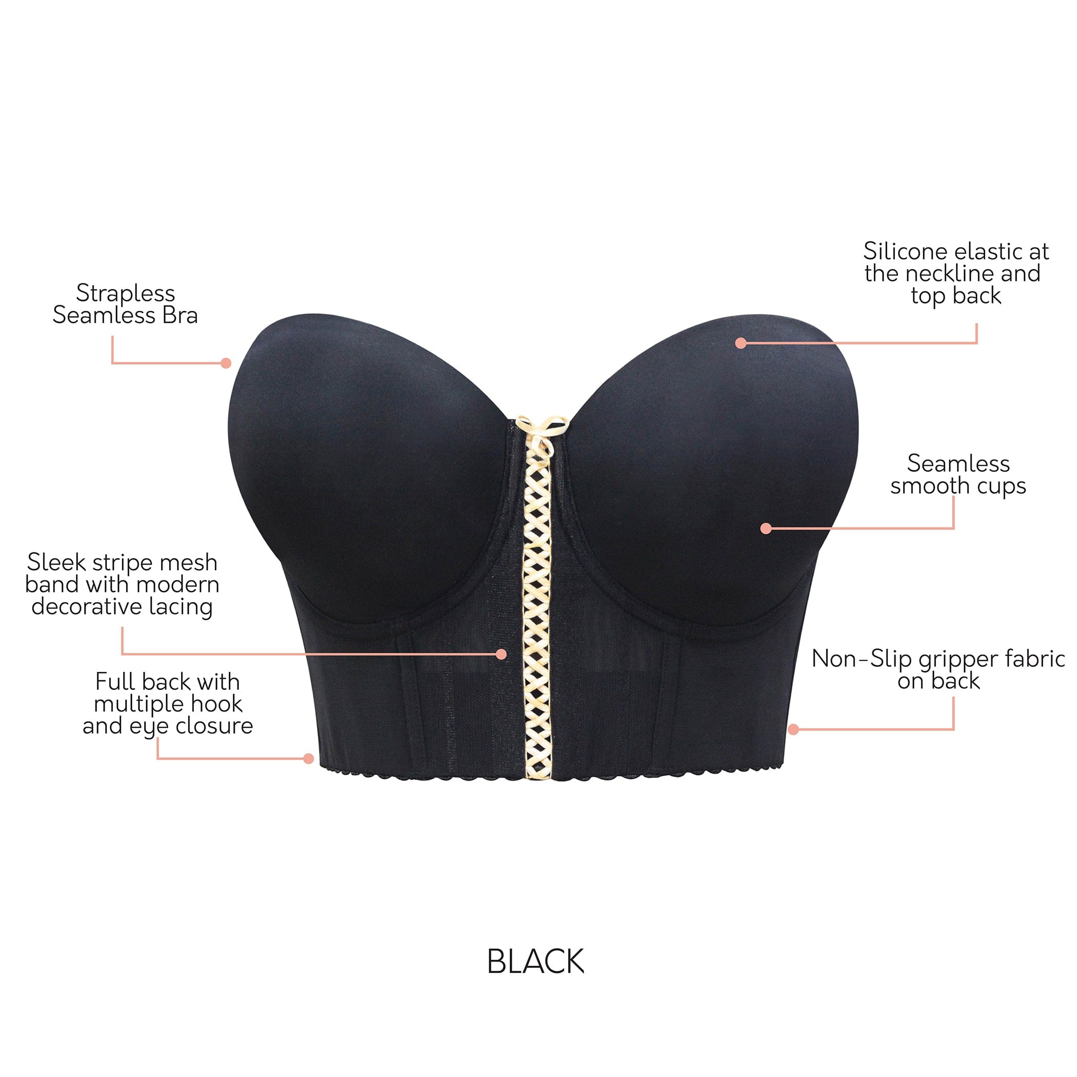 PARFAIT Shea P60671 Women's Full Bust and Full Figure Strapless Longline Bra - Black