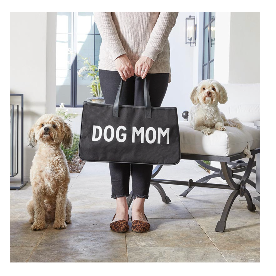 Black Canvas Tote Dog Mom L1603