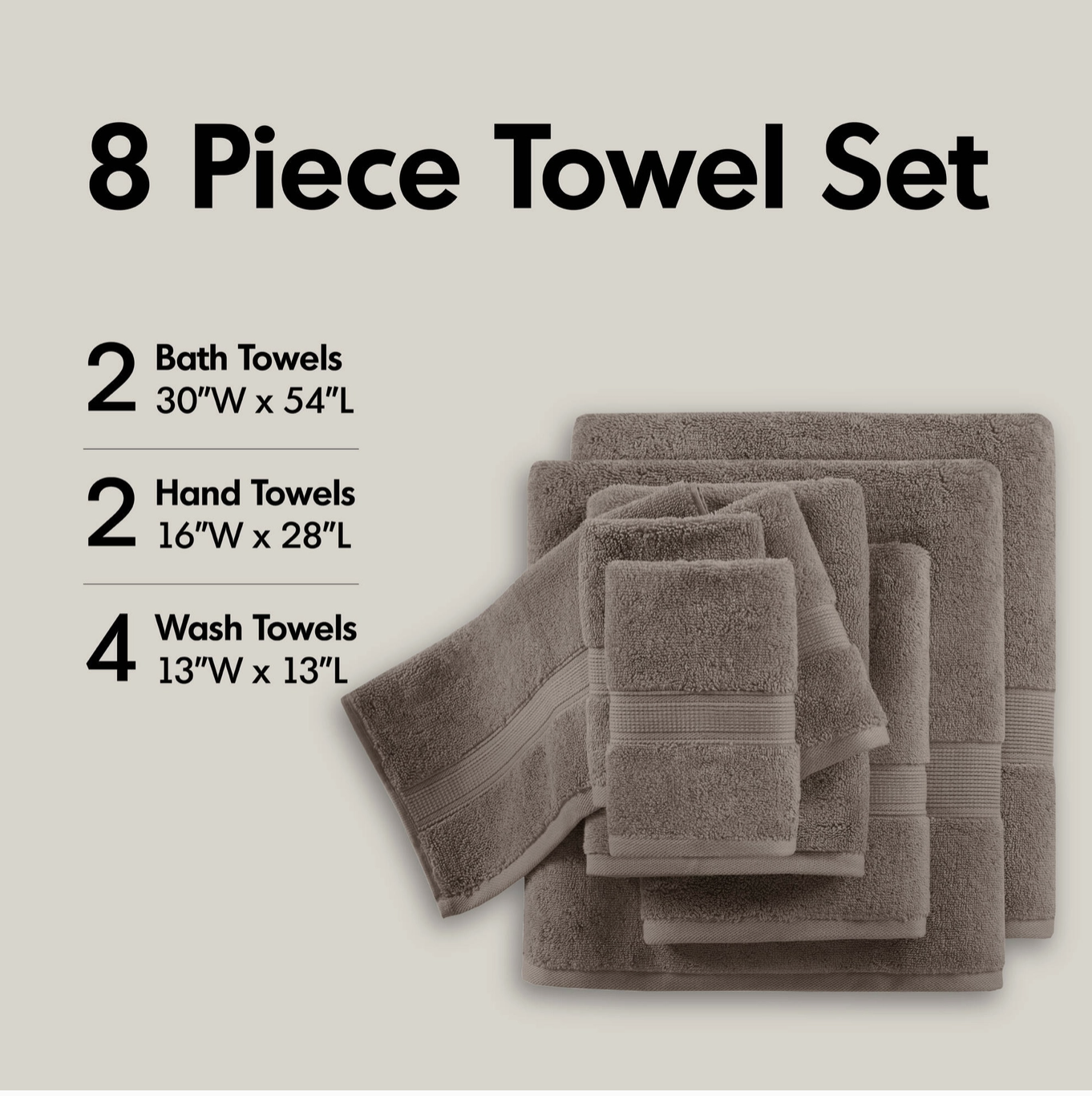 Healthy Balance Market Antibacterial Spa-Like 8-Piece Bathroom Towel Set, Mocha